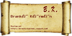 Brankó Kármán névjegykártya